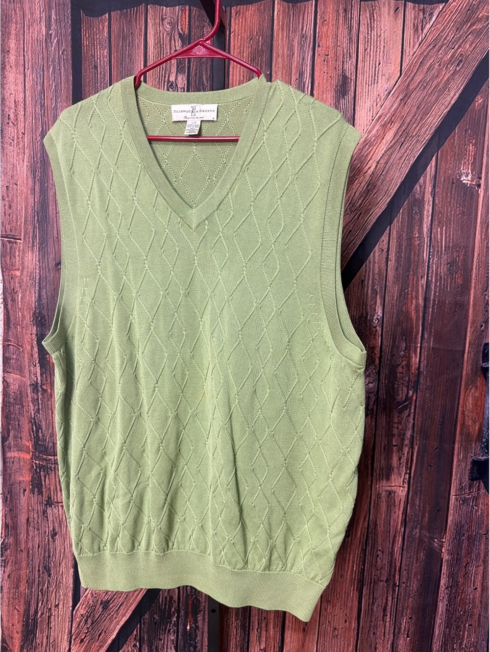 Fairway & Greene Men's Light Green Pima Cotton Sleeveless Sweater Vest L/G